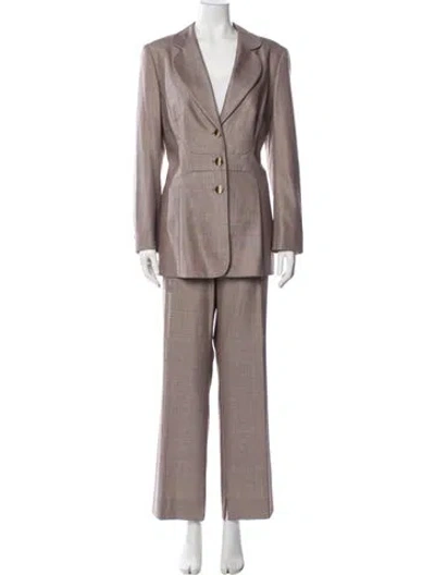 Pre-owned Escada Wool Tweed Pattern Pantsuit In Brown