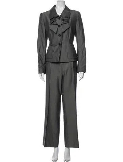 Pre-owned Escada Wool Tweed Pattern Pantsuit In Green