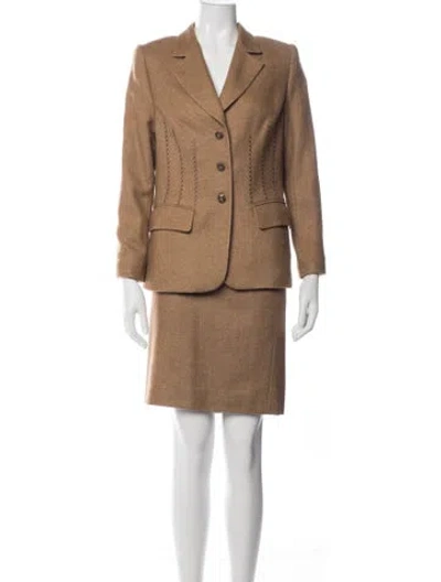 Pre-owned Escada Wool Tweed Pattern Skirt Set In Brown