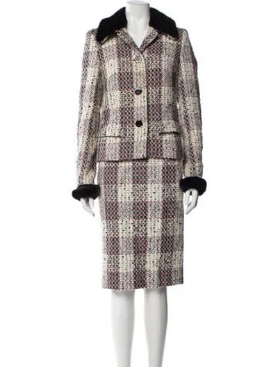 Pre-owned Escada Wool Tweed Pattern Skirt Set In White