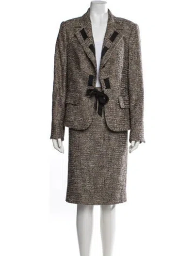 Pre-owned Escada Wool Tweed Pattern Skirt Suit In Neutrals