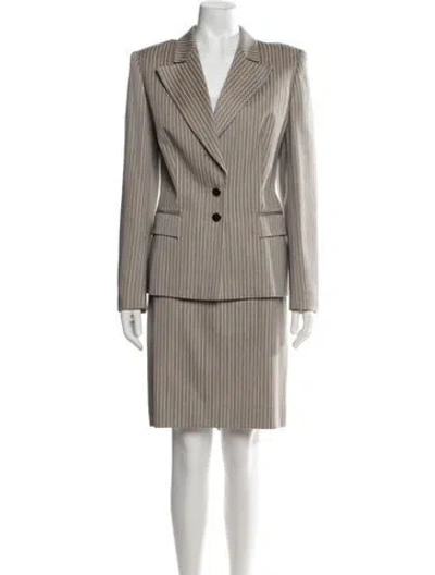 Pre-owned Escada Wool Tweed Pattern Skirt Suit In White
