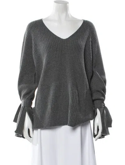 Pre-owned Escada Wool V-neck Sweater In Gray