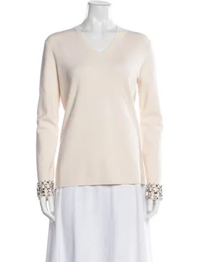 Pre-owned Escada Wool V-neck Sweater In Neutrals