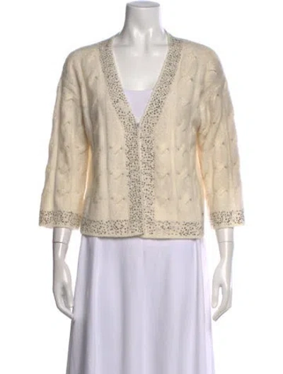 Pre-owned Escada Wool V-neck Sweater In Neutrals
