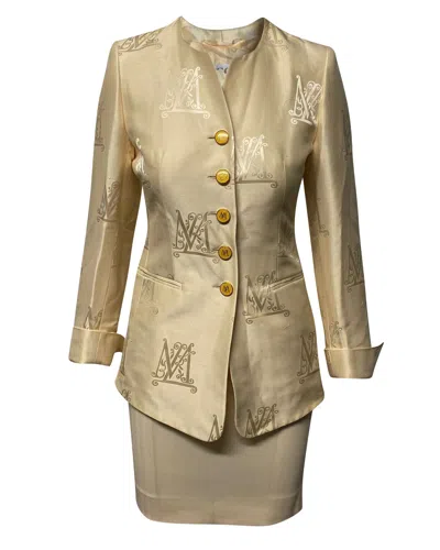 Pre-owned Escada X Margaretha Ley Skirt Suit Set In Cream Cotton In Gold