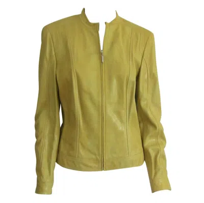 Pre-owned Escada Yellow Leather Fitted Jacket Reptile Embossed New With Tags 1990s