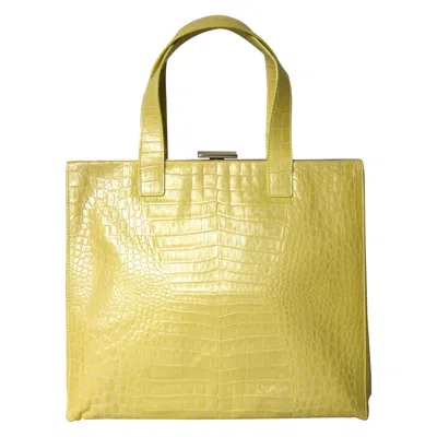 Pre-owned Escada Yellow Pearl Croc Leather Large Handbag New, Never Used
