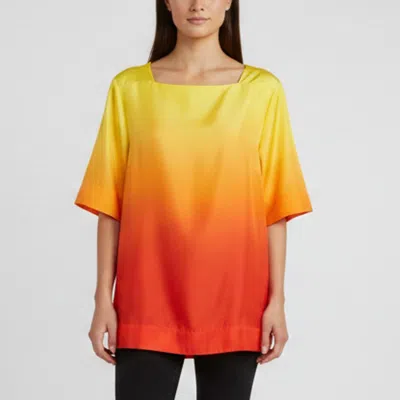 Pre-owned Escada Yellow/orange Ombre Satin Short Sleeve Blouse L