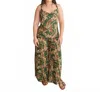 Escapada Hunter Wide Leg Pants In Gold Cheetah Palm In Green