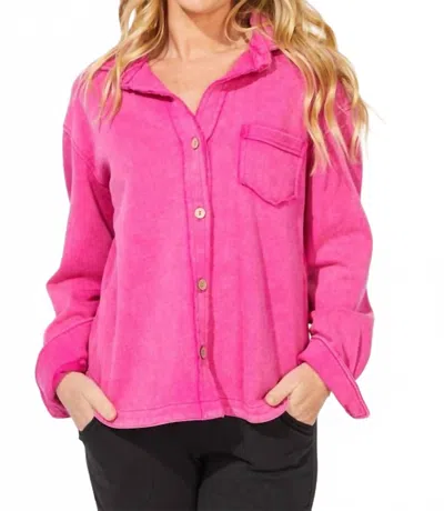 Escape By Habitat Color Washed Terry Anywhere Shacket In Fuchsia In Pink