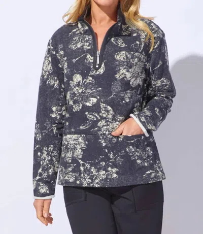 Escape By Habitat Floral Fleece Quarter Zip Top In Black In Blue