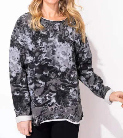 Escape By Habitat Marble Washed Fleece Allover Print Pullover In Fog In Multi