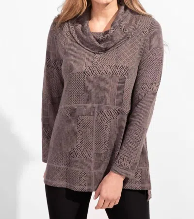 Escape By Habitat Printed Cowl Neck Top In Grey In Brown
