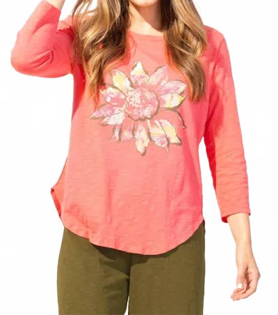 Escape By Habitat Sunflower Weekender Tee With Hand-drawn Art In Coral In Pink