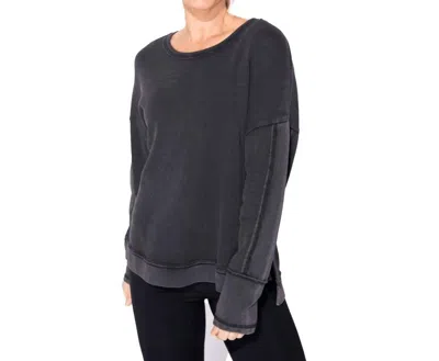 Escape By Habitat Waffle Knit Boxy Crew In Black In Gray