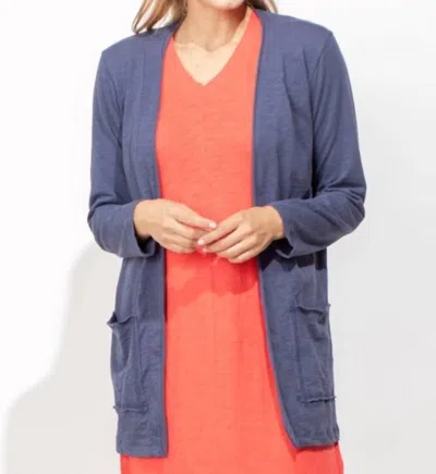 Escape Cotton Slub Open Front Cardigan In Navy In Blue