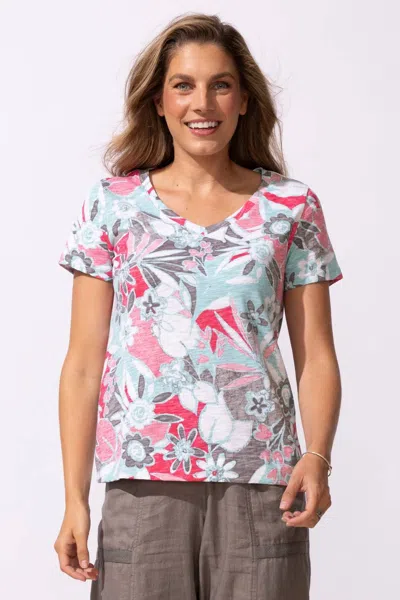 Escape Floral V-neck Tee In Multi