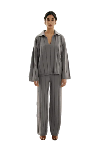 Eschel Studio Rose Knitted Collar Top Grey In Grey