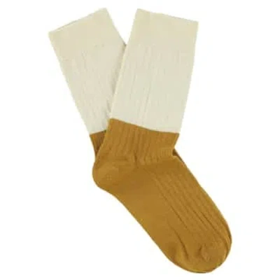 Escuyer Ecru Mustard Block Socks In Brown