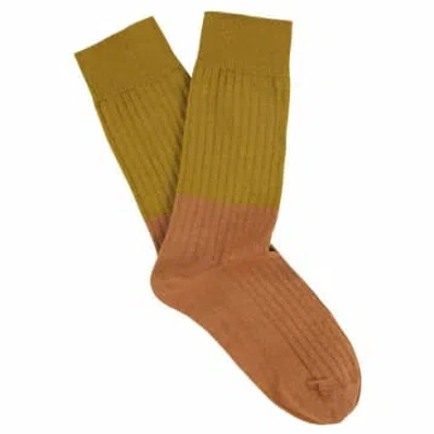 Escuyer Mustard Bronze Block Socks In Metallic