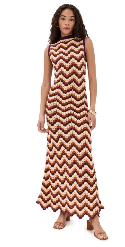 Escvdo Amazonas Scalloped Crocheted Cotton Maxi Dress In Brown