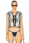 Escvdo Anadara Striped Crocheted Organic Cotton Vest In Light Blue  Navy & Ivory