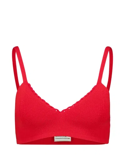 Escvdo Apple Ribbed V-neck Top In Red