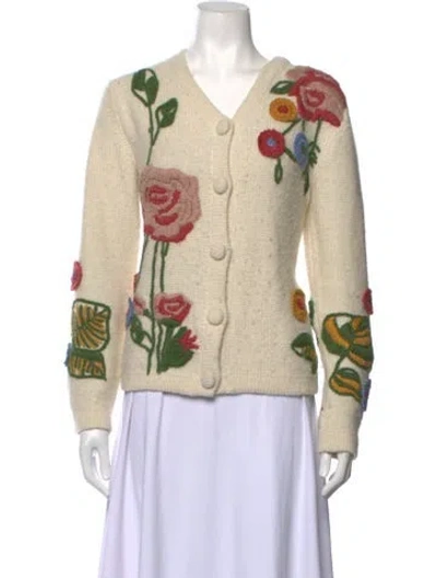 Pre-owned Escvdo Baby Alpaca Floral Print Sweater In Neutrals