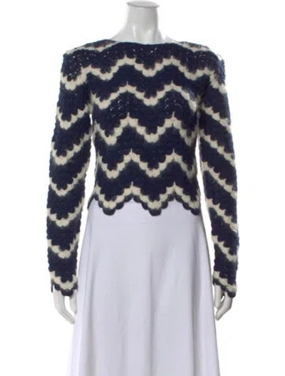 Pre-owned Escvdo Baby Alpaca Patterned Sweater In Blue