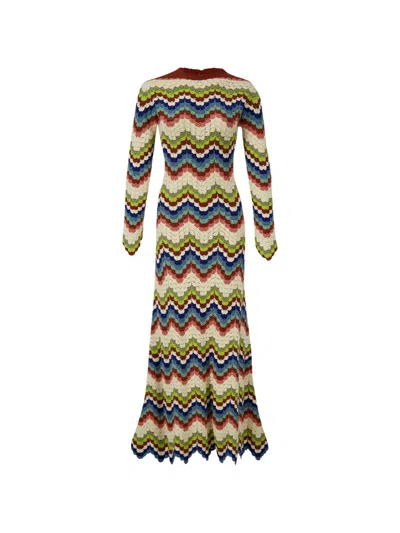 Escvdo Bahia Chevron-pattern Crochet Maxi Dress In Neutral