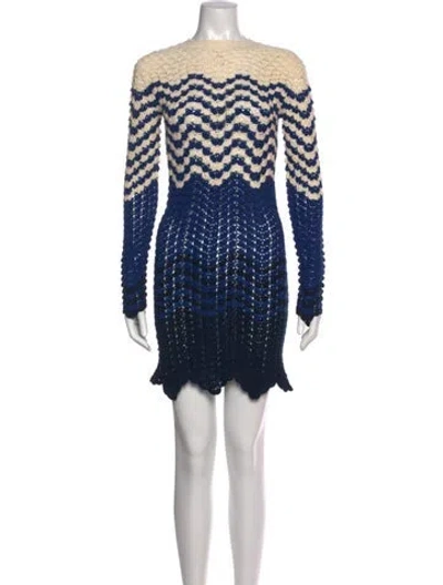 Pre-owned Escvdo Bateau Neckline Mini Dress In Blue