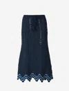 Escvdo Brisa Crocheted Cotton Midi Skirt In Navy Blue