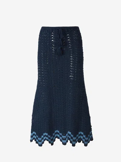 Escvdo Brisa Crocheted Cotton Midi Skirt In Navy Blue