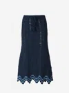 Escvdo Brisa Crocheted Cotton Midi Skirt In Navy Blue