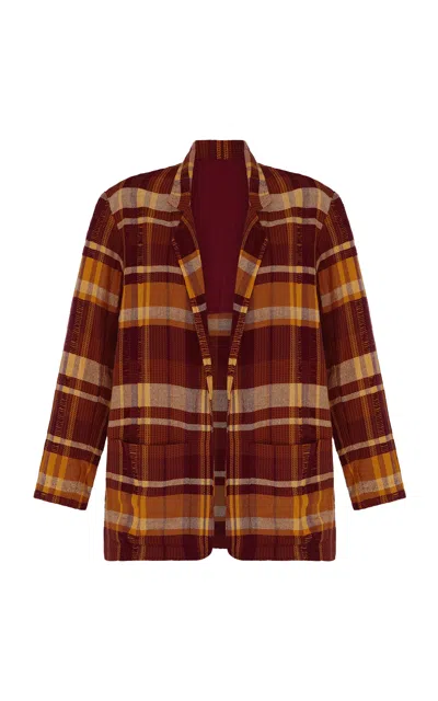 Escvdo Chillaco Cotton Plaid Woven Blazer In Orange