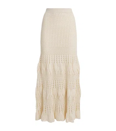 Escvdo Cotton Crochet Maxi Skirt In White