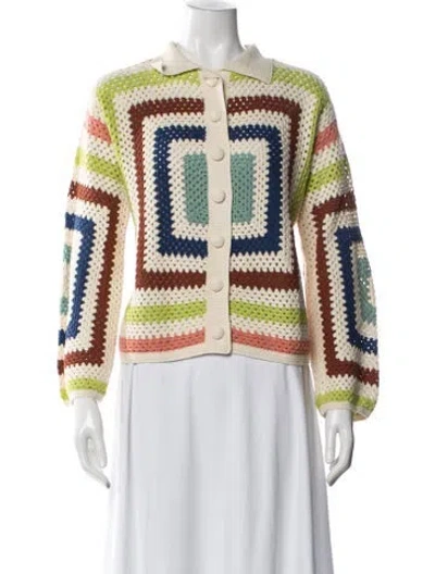 Pre-owned Escvdo Crochet Colorblock Pattern Sweater In Blue