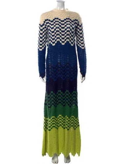 Pre-owned Escvdo Crochet Long Dress In Blue/green