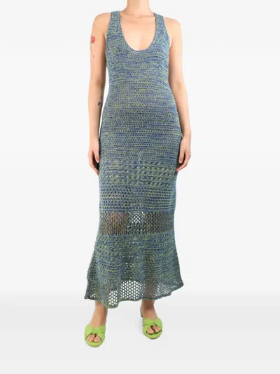 Pre-owned Escvdo Crochet Midi Dress In Blue