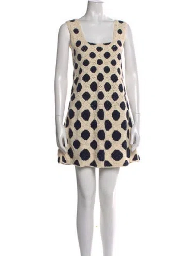 Pre-owned Escvdo Crochet Mini Dress In Neutral