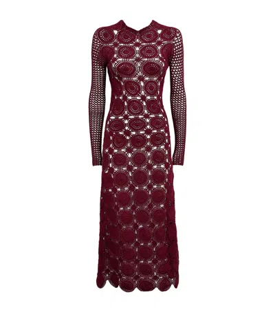 Escvdo Crochet Siula Midi Dress In Burgundy