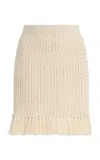 Escvdo Exclusive Espina Fringed Crocheted Cotton Mini Skirt In Neutral