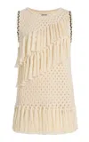 Escvdo Exclusive Espina Fringed Crocheted Cotton Top In White