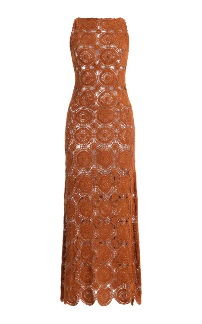 Escvdo Exclusive Siula Cotton Maxi Halter Dress In Brown