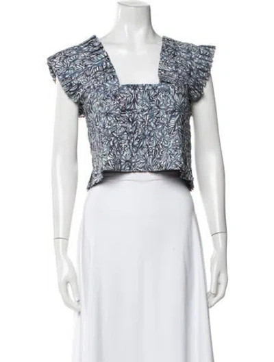 Pre-owned Escvdo Floral Print Square Neckline Crop Top In Multicolor