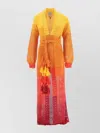 ESCVDO KIMONO DRESS WITH BELTED WAIST AND TASSEL EMBELLISHMENTS