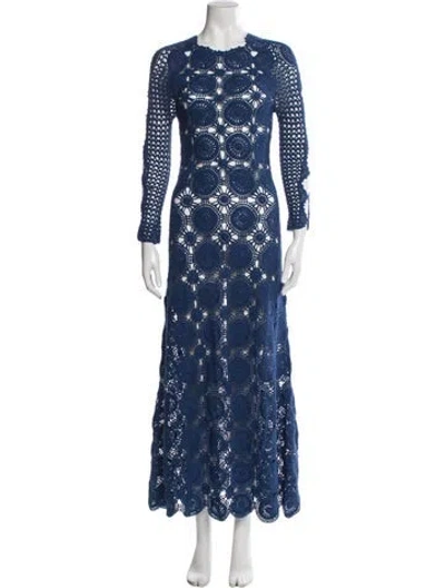 Pre-owned Escvdo Lace Pattern Long Dress In Blue