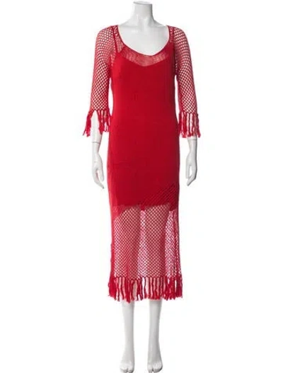 Pre-owned Escvdo Lace Pattern Long Dress In Red