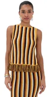 Escvdo Misti Fringed Crocheted Cotton Top In Brown